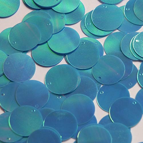 Round Flat Sequin 18mm Top Hole Aqua Blue Rainbow Iris Opaque Glossy Back Reversible. Couture Paillettes. Made in USA