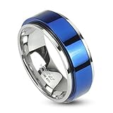 STR-0104 Stainless Steel Two Tone Blue IP Spinning Ring