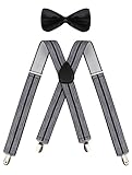 BODY STRENTH Pre Tied Bowtie and X Shape Elastic Adjustable Suspenders for Men