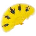 Peacock Handmade Marabou Large Feather Fan 23"X12"(with 25 Staves) for Dancing, Party, Wedding, Burlesque,Bridal Bouquet Decor (Yellow)