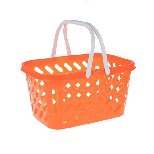 TOYMYTOY Shopping Basket Toy Portable Kids Plastic Grocery Basket with Handle for Children Kids Kitchen Pretend Play Toy (Orange)