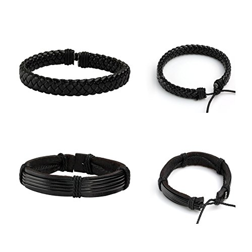 MILAKOO 10 Pcs Leather Bracelet Black Braided Wide Wristband Women Men Punk Jewelry Skull - Thumbnail 2