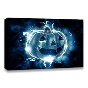 Canvas Wall Art Halloween Pumpkin Lantern Painting Artwork for Home Prints Framed - 12x18 inches