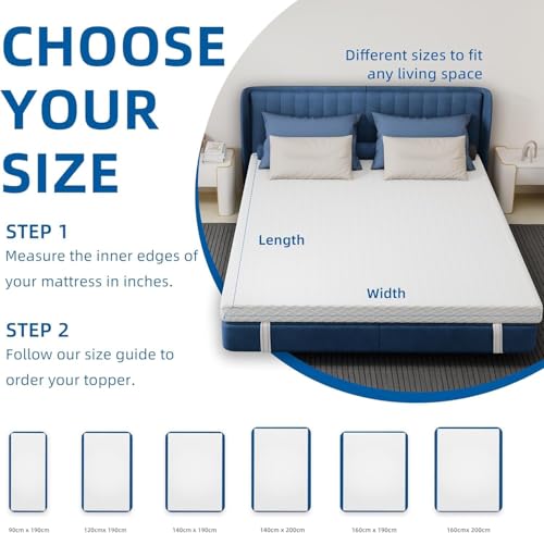 Memory Foam Mattress Topper, 7CM Thickness Mattress Pad Topper Foam with Washable Zipped Cover, Mattress Topper for Back Pain Relief (140X200CM BV8)