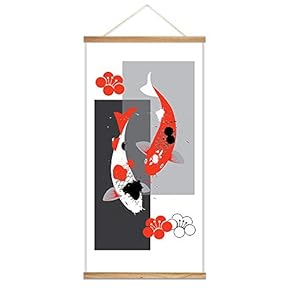 Hanging Poster with Wood Frames Abstract Pet Fish Theme Home Wall Canvas Prints Ready to Hang - 18"x36"