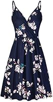 STYLEWORD Women's V Neck Floral Spaghetti Strap Summer Casual Swing Dress with Pocket