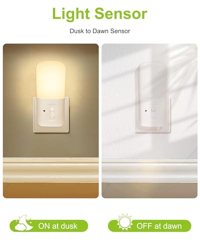 Ufanore Night Light, LED Night Light Plug in with Dusk to Dawn Sensor, Adjustable Brightness 0-80LM, 3000K Soft Night Light, Kids Night Lamp for Bedroom Bathroom Hallway Stairway, 2 Pack