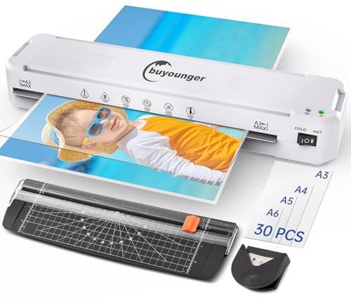 A3 Laminator with Hot and Cold Settings and 30 Pockets A4/A3/A5/A6 Laminating Machine, 5 in 1 Laminating Machine with Paper Cutter and Corner Rounder, Laminator for Office Home School