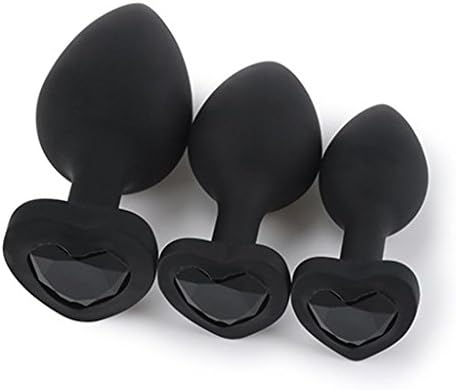 VC6YEU Black Silicone 3 Pack/Size Trainer Plug Set Heart Base Adult Toys for Men Women - Black Jewellery