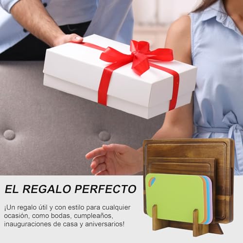 Muja Juego de 3 Tablas para Picar, Juego de Tablas para Picar Cocina con Soporte, con 4 Piezas Alfombrillas para Cortar de Plástico Flexible Perfectas Como Herramientas (43 * 33Madera)