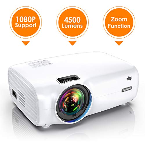 Projector, WiMiUS P30 4500 Lumens Mini Projector HD 1080P Support 200″ Display Zoom Function 60,000 Hrs Compatible with USB PC Laptop PS4 Smartphone for Home Entertainment