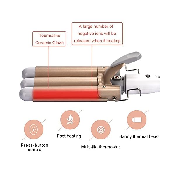 Hair-Curler-Yalixuan-3-Barrel-Hair-Waver-25mm-Hair-Curling-Wand-with-Heat-Resistant-Glove-and-2-Hair-Clips-2-Temperature-Mode-Control-for-Long-or-Short-Hair-Hot-Pressing-Styling-Tool-White-Gold Hair Curler, Yalixuan 3 Barrel Hair Waver, 25mm Hair Curling Wand with Heat-Resistant Glove and 2 Hair Clips, 2…