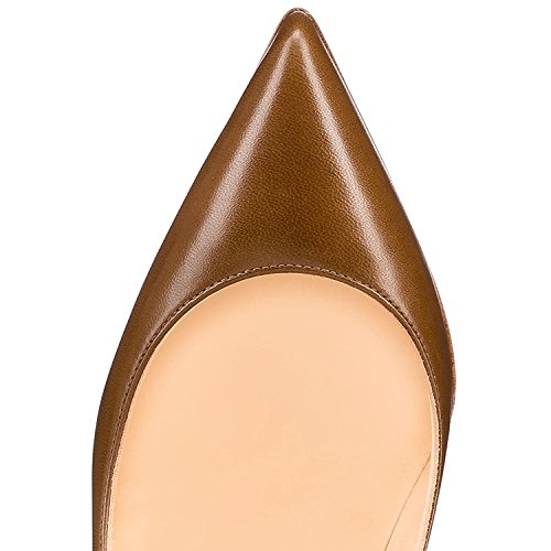 Sammitop Womens Office Basic Slip on Pumps Stiletto Heels Pointy Toe Shoes for Party Dress Brown US10.5 - Thumbnail 3