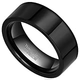 TIGRADE Tungsten 8mm Plated Black High Polish Flat Pipe Cut Band Ring Comfort Fit Size 4-15