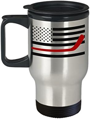 Perfect Gifts Ideas - USA Flag Hockey Stick Travel Mugs - 14-oz Size Double Wall Printed Easy-grip Stainless Steel C-Shape Handle Tea Cup
