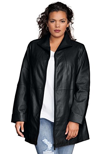 Roamans Women's Plus Size Leather A-Line Jacket Black,20 W