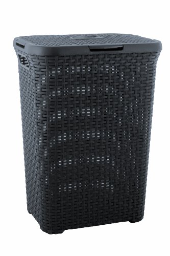 [- Curver Style 60 L Plastic Laundry Hamper, Vintage White  -]