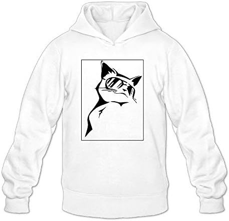 Artphoto Men's Geek Cat Wears Sunglasses Hoodies Sweatshirt L White