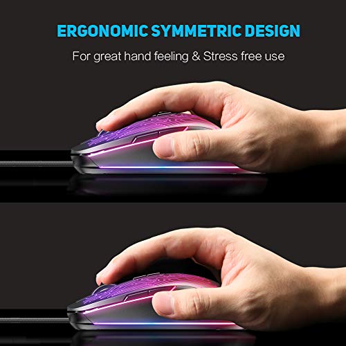 Gaming Mouse, 7 Macro Programmable Buttons, 4800DPI Adjustable, Optical Tracking, Ergonomic Design, RGB Backlight, Inphic Gaming Mice for PC Laptops Gamer, USB 1.5M Wire Compatible with Windows