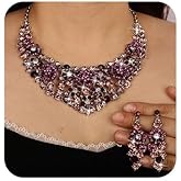 Missgrace Women Rhinestone Crystal Bridal Wedding Necklace Earrings Sets Blue Christmas Red Teardrop Necklace Dangle Earrings for Wedding Party Prom Brides Bridesmaid