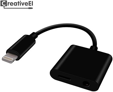 iPhone 7 Headphone Adapter, iPhone 7 Plus Audio Adapter, Charge Adapter, Earphone Adapter 2 in 1 Lightning 3.5mm Headphone Adapter Cable by CreativeEI (Black)