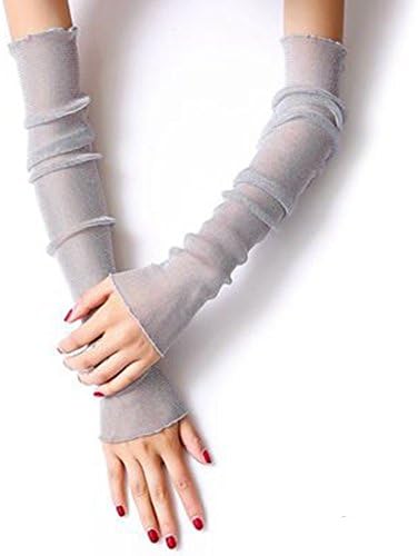 Fashion Sun Protection UV Arm Sleeves Women Summer Driving Gloves Sexy Sheer Glitter Mesh Long Fingerless Gloves Scar Cover Gray
