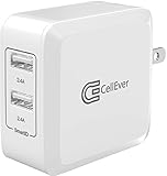 CellEver 4.8A 24W PowerBoost High Speed Dual USB Wall Charger with SmartID (2 Ports and Foldable Plug) Travel Charger for Apple iPhone 5, 5S, SE, 6, 6s, 7, 8, X, XS, XR X Max iPad Pro and more - White
