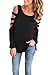 Imily Bela Women's Cut Out Long Sleeve Cold Shoulder Loose Fit T Shirt Tops Sweatshirt Black