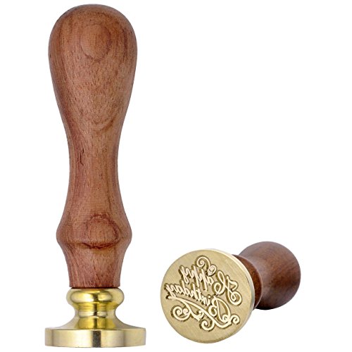 Vintage Wax Seal Stamp with Classic Wooden Handle & Antique Brass Head Greetings Blessing Wishes Words for Wedding,Invitation (Happy Birthday)