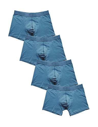 David Archy 4 Pack Men's Ultimate Classic Cotton Trunks With Support Pouch(M,Blue)