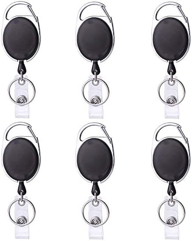 Retractable Badge Holder, BlingLaLa 6 Packs Carabiner Reel Clip Key Buckle Ring On ID Card Holders with One Free Gift Horizontal Waterproof PVC ID Card Protector