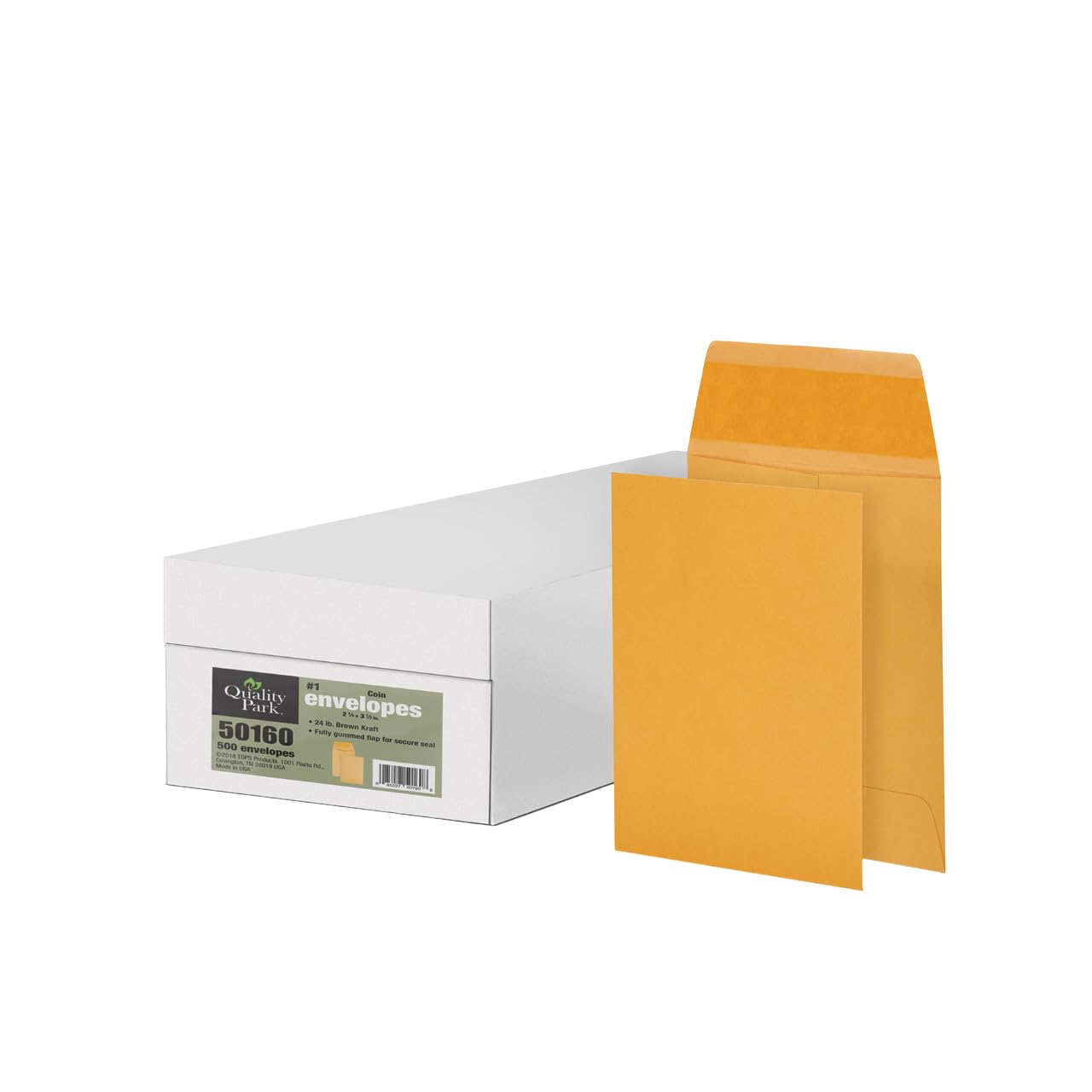Quality Park Coin and Small Parts Envelope, Gummed Seal, for Home, Office, Garden, 24 lb Brown Kraft, 2-1/4 x 3-1/2 Inches, 500 per Box (QUA50160)