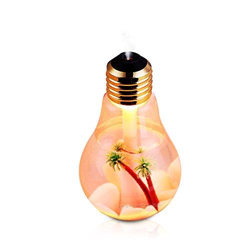 Chris.W Office Desktop Bulb Mist Air Humidifier, Ultrasonic Humidifier with 7 Color Changing LED Night Lights, 400ml USB Portable Humidifier for Home, Bedroom, Baby Room, Gift Ideal(Gold)