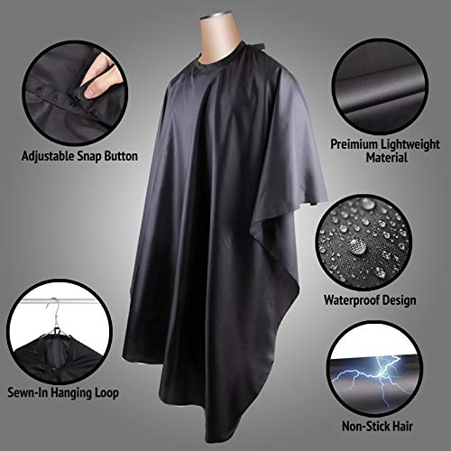 Delkinz Barber Cape Large Size with Adjustable Snap Closure waterproof Hair Cutting Salon Cape for men, women and kids- Perfect for Hairstylists - Black (Black - Pack of 1)