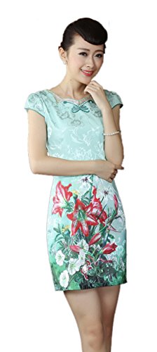 AvaCostume Women's Lace Collar Chinese Vtg Jacquard Qipao Dress