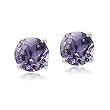Bria Lou Silver Flashed Amethyst February Birthstone Color Round Stud Earrings Made with Swarovski Crystals (6mm)