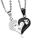 FIBO STEEL 2 Pcs Stainless Steel Couple Necklace for Men Women Heart Puzzle 22 inches