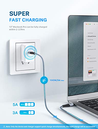 TOPELEK USB C to USB C Cable, 100W Fast Charging USB C Cable with 5Gbps 4K Video Data Transfer, Charger Cable for Samsung Galaxy S10 S9, MacBook Pro/Air, iPad Pro, Google Pixel, Huawei P30 Pro, 6.6FT