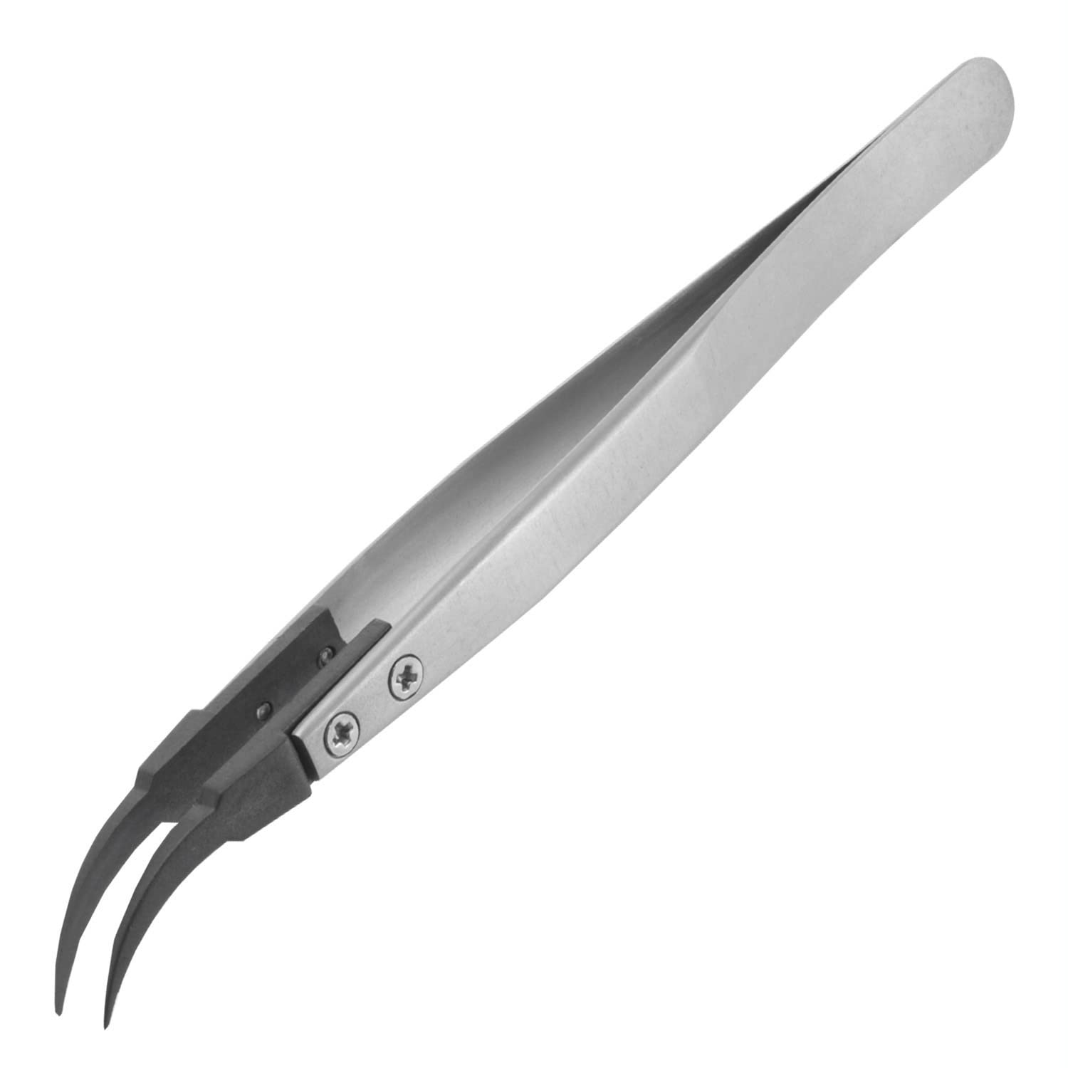 PPS Plastic Tipped Tweezers, Curved, fine Pointed Tips, Stainless Steel Body, ESD Safe. ENGINEER ptz-43