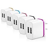 Wall Charger, 5 Pack Colorful Universal Canjoy Dual USB Ports Power Portable Adapter with 2.0A/10W Plug Outlet for iPhone 7/ 6S /Plus, iPad, Samsung Galaxy (Black/Orange/Rose/Blue/Rose-Golden)