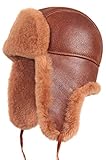 Zavelio Shearling Sheepskin Leather Aviator Russian Ushanka Trapper Winter Fur Hat
