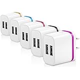 Canjoy Wall Charger, 5 Pack Colorful Universal Dual USB Ports Power Portable Adapter with 2.0A/10W Plug Outlet for iPhone 7/ 6S /Plus, iPad, Samsung Galaxy (Black/Orange/Rose/Blue/Rose-Golden)