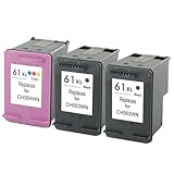 Remanufactured HP No 61XL 61 XL (563WN / CH563WN and 564WN / CH564WN) Black and Tri-Color Printer Ink Cartridge 3-Pack for HP DeskJet Printers (High Capacity / Yield Black and Color CH563 CH564 InkJet Cartridge)