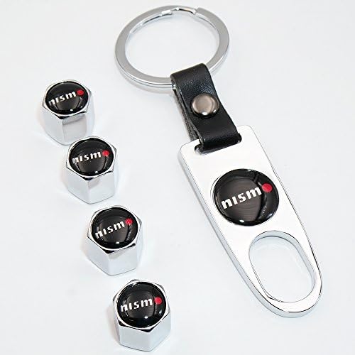 US85 Nismo Logo Emblem Auto Car Wheel Tire Air Valve Caps Stem Dust Cover & Keychain Accessories Decoration Birthday Gift (Chrome)