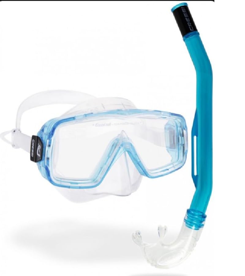 Cressi Sirena & Island 2.0 Snorkel Set - Wide-View Snorkelling Mask - Transparent/Aquamarine, One Size, Unisex