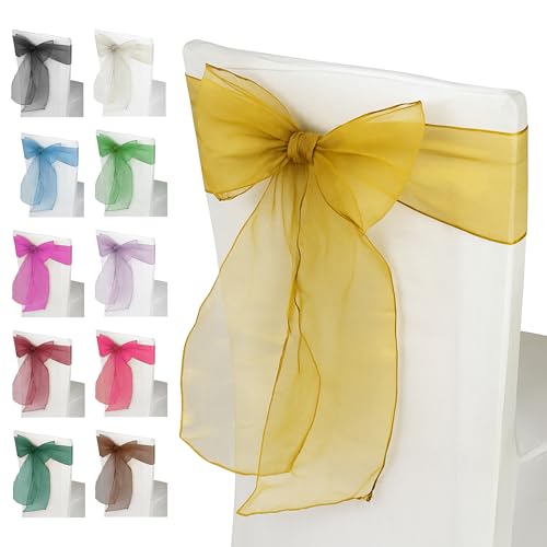 Trimming Shop Organza Chair Sashes for Wedding, Fuller Bows Chair Cover Bow Sash for Wedding Party Supplies, Birthday, Christmas, Banquet Chair Decoration, Bright Gold, 50pcs โ image 1