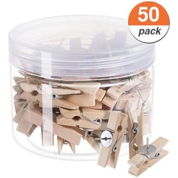 favide Favourde Push Pin with Wooden Clips Pushpins Tacks Thumbtacks for Cork Boards Artworks Notes Photos, Craft Projects, Offices and Homes, Pack of 50, Wood