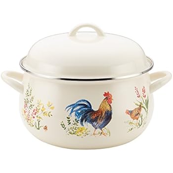 Paula Deen 46850 Enamel on Steel Stock Pot/Stockpot with Lid, 8 Quart, Garden Rooster