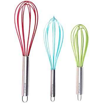 Silicone Whisk Set of 3 - Stainless Steel & Silicone Kitchen Utensils for Blending, Whisking, Beating & Stirring - (Blue: 12-inch, Red: 10-inch & Green: 8.5-inch) (Multi)