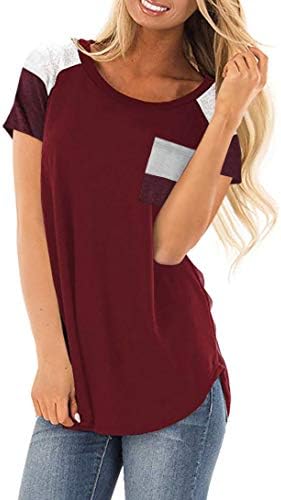 DanceWhale Women's Short Sleeve Round Neck Color Block Tunic Tops Casual T Shirt Blouse